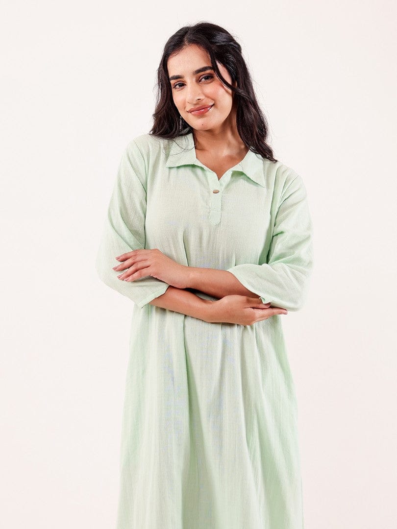 The Kaftan Company Nightdress Mint Green Embroidered Cotton Nightdress