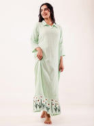 The Kaftan Company Nightdress Mint Green Embroidered Cotton Nightdress