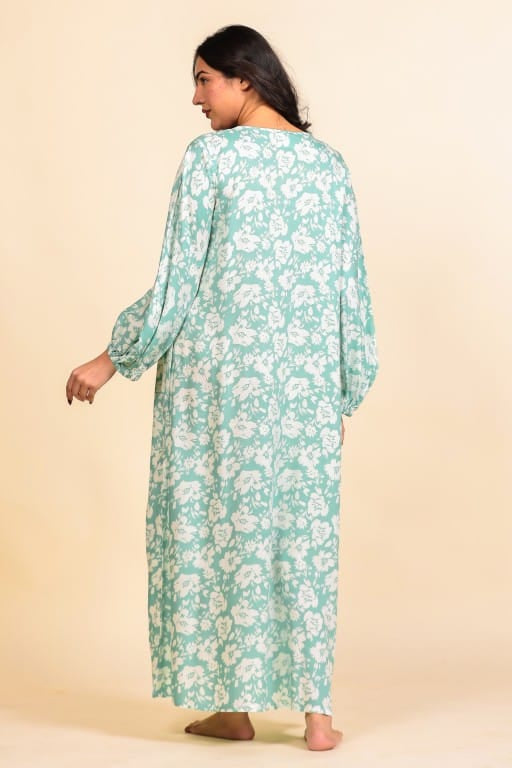 The Kaftan Company Nightdress Mint Green Floral Viscose Rayon Maternity Nightdress
