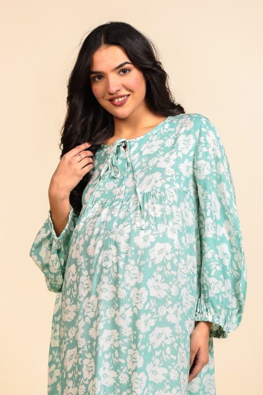 The Kaftan Company Nightdress Mint Green Floral Viscose Rayon Maternity Nightdress