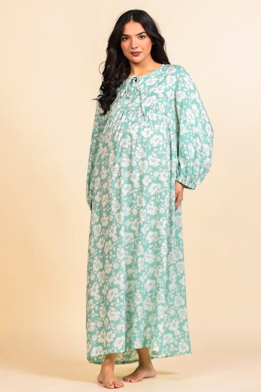 Mint Green Floral Viscose Rayon Maternity Nightdress with Feeding Placket –  The Kaftan Company