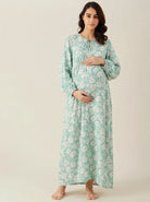 The Kaftan Company Nightdress Mint Green Floral Viscose Rayon Maternity Nightdress