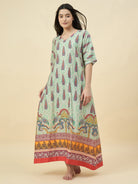 The Kaftan Company Nightdress Mint Green Paisley Cotton Viscose Nightdress – With Pockets & Back Elastic