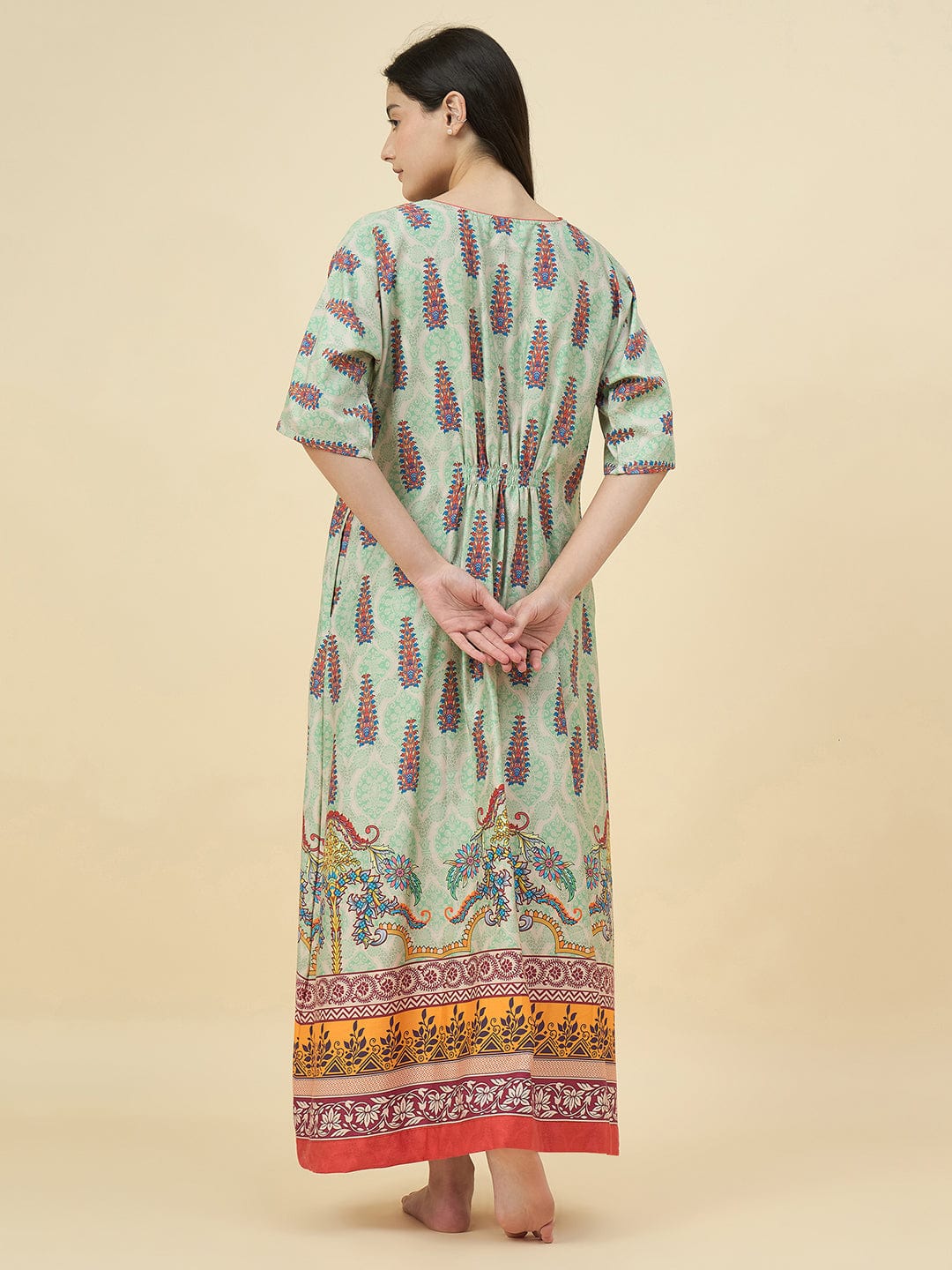 The Kaftan Company Nightdress Mint Green Paisley Cotton Viscose Nightdress – With Pockets & Back Elastic