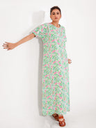 The Kaftan Company Nightdress Mint Pink Cotton Floral Nightdress with Pockets