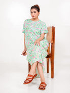 The Kaftan Company Nightdress Mint Pink Cotton Floral Nightdress with Pockets