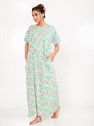 The Kaftan Company Nightdress Mint Pink Cotton Floral Nightdress with Pockets