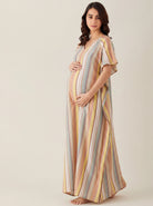 The Kaftan Company Nightdress Multicolour Striped Viscose Maternity Nightdress with Pockets