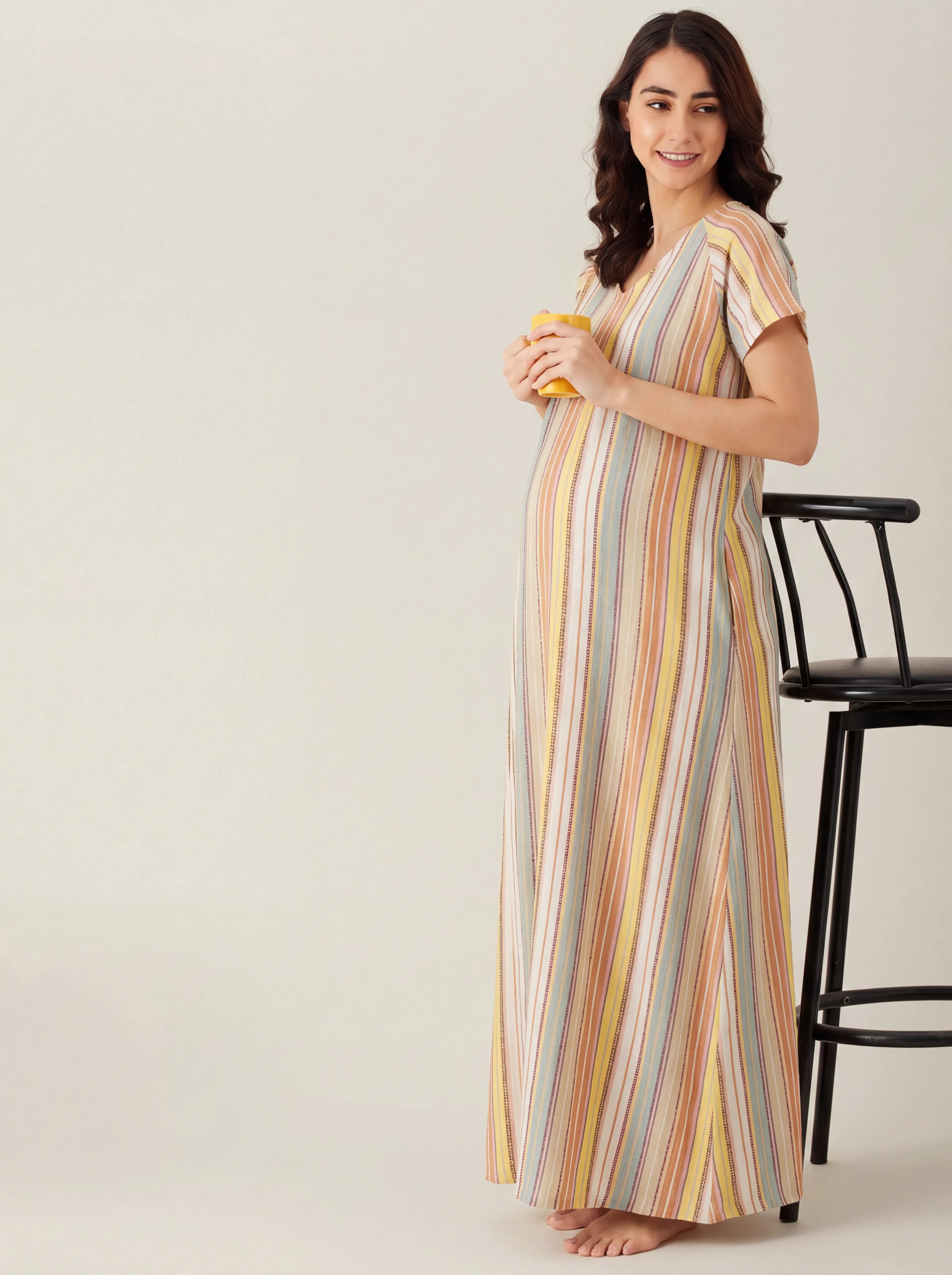 The Kaftan Company Nightdress Multicolour Striped Viscose Maternity Nightdress with Pockets