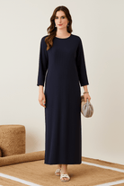 The Kaftan Company Nightdress Navy Blue Ribbed Full-Length Nightdress