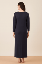 The Kaftan Company Nightdress Navy Blue Ribbed Full-Length Nightdress