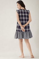 The Kaftan Company Nightdress Navy Check Print Cotton Short Nightdress with Ruffle Hem