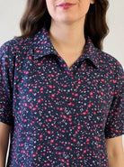 The Kaftan Company Nightdress Navy Floral Cotton Collared Nightdress with Pockets