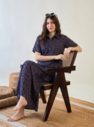 The Kaftan Company Nightdress Navy Floral Cotton Collared Nightdress with Pockets
