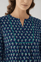 The Kaftan Company Nightdress Navy Printed Cotton Nightdress with Side Pockets