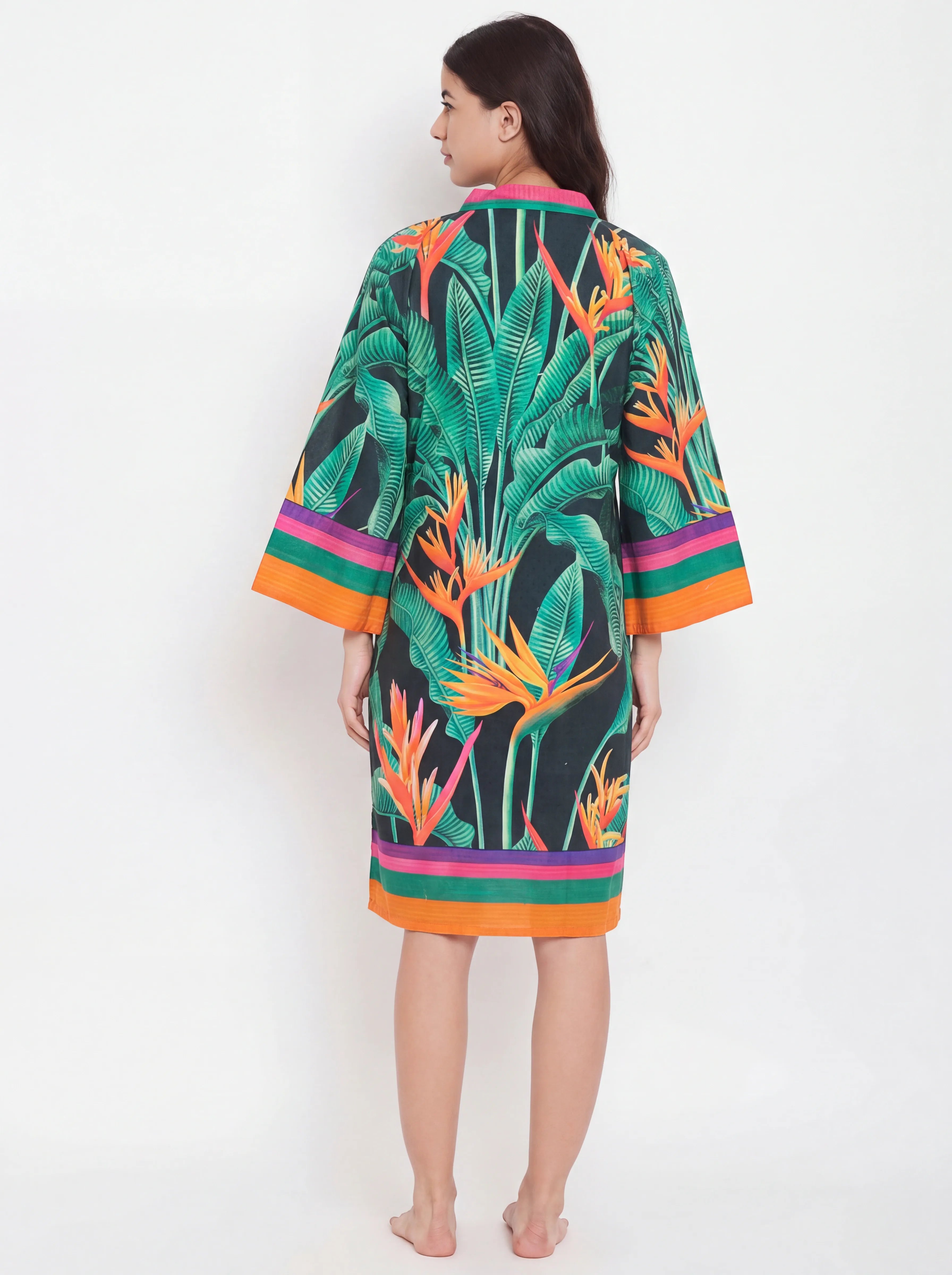 The Kaftan Company Nightdress Neon Paradise Print Short Cotton Nightdress