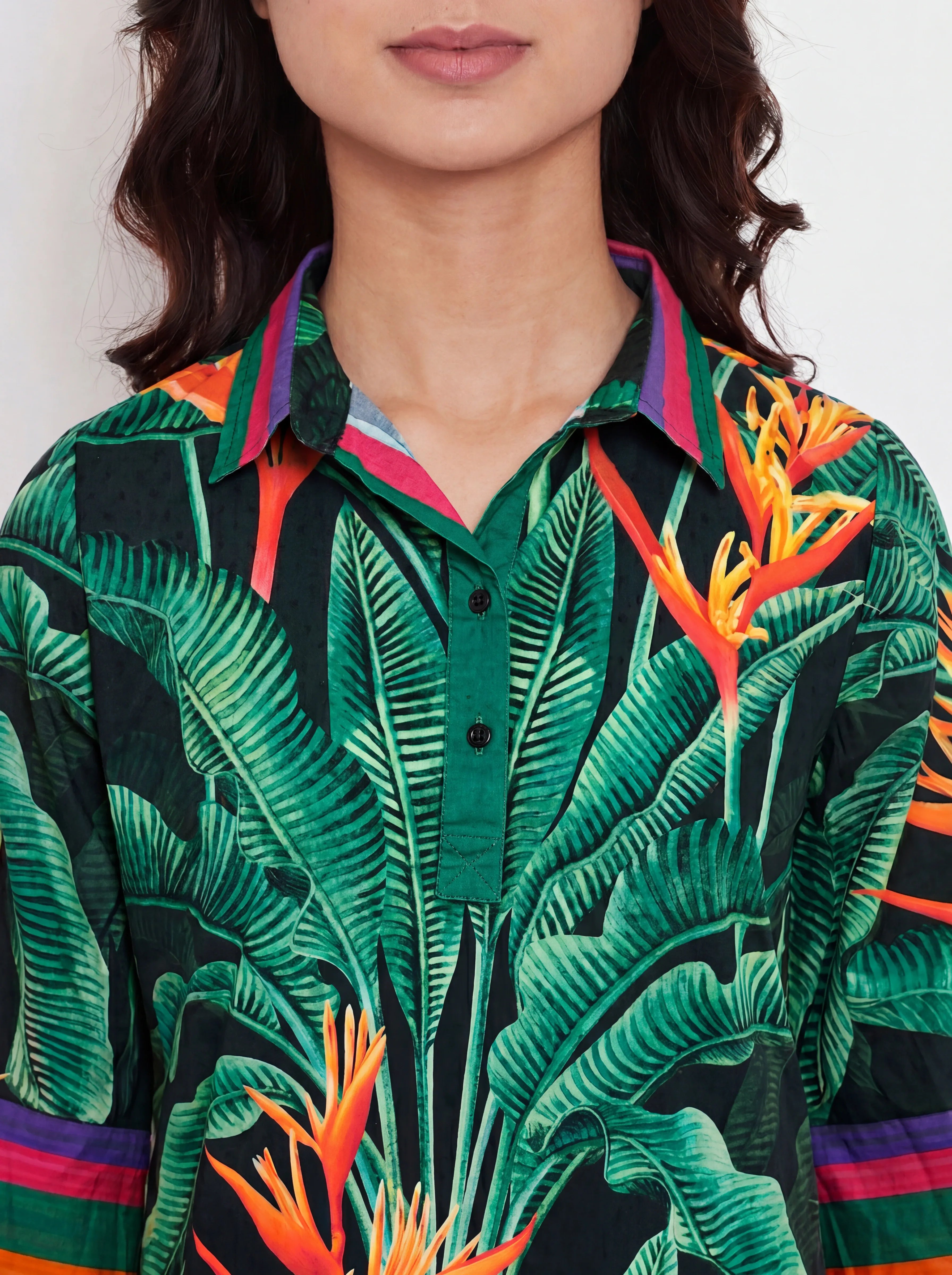 The Kaftan Company Nightdress Neon Paradise Print Short Cotton Nightdress