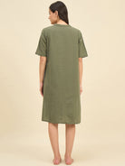 The Kaftan Company Nightdress Olive Cotton Nightdress with Embroidered Pocket