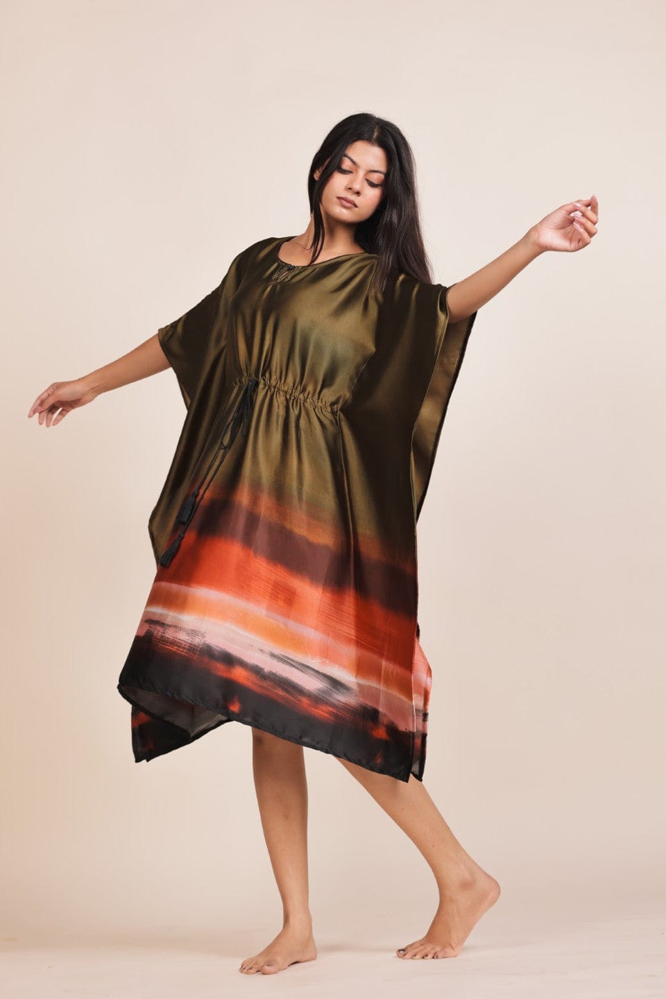 The Kaftan Company Nightdress Olive Ombre Satin Kaftan Nightdress