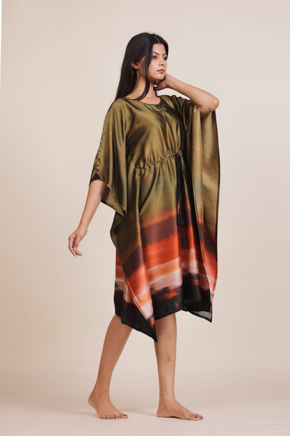 The Kaftan Company Nightdress Olive Ombre Satin Kaftan Nightdress