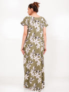 The Kaftan Company Nightdress Olive Viscose Rayon Nightdress – A-Line, Floral, Pockets