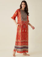 The Kaftan Company Nightdress Ornate Print Nightdress with Ruffle Sleeves and Eye Mask
