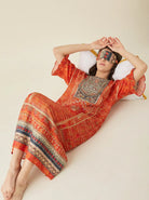 The Kaftan Company Nightdress Ornate Print Nightdress with Ruffle Sleeves and Eye Mask