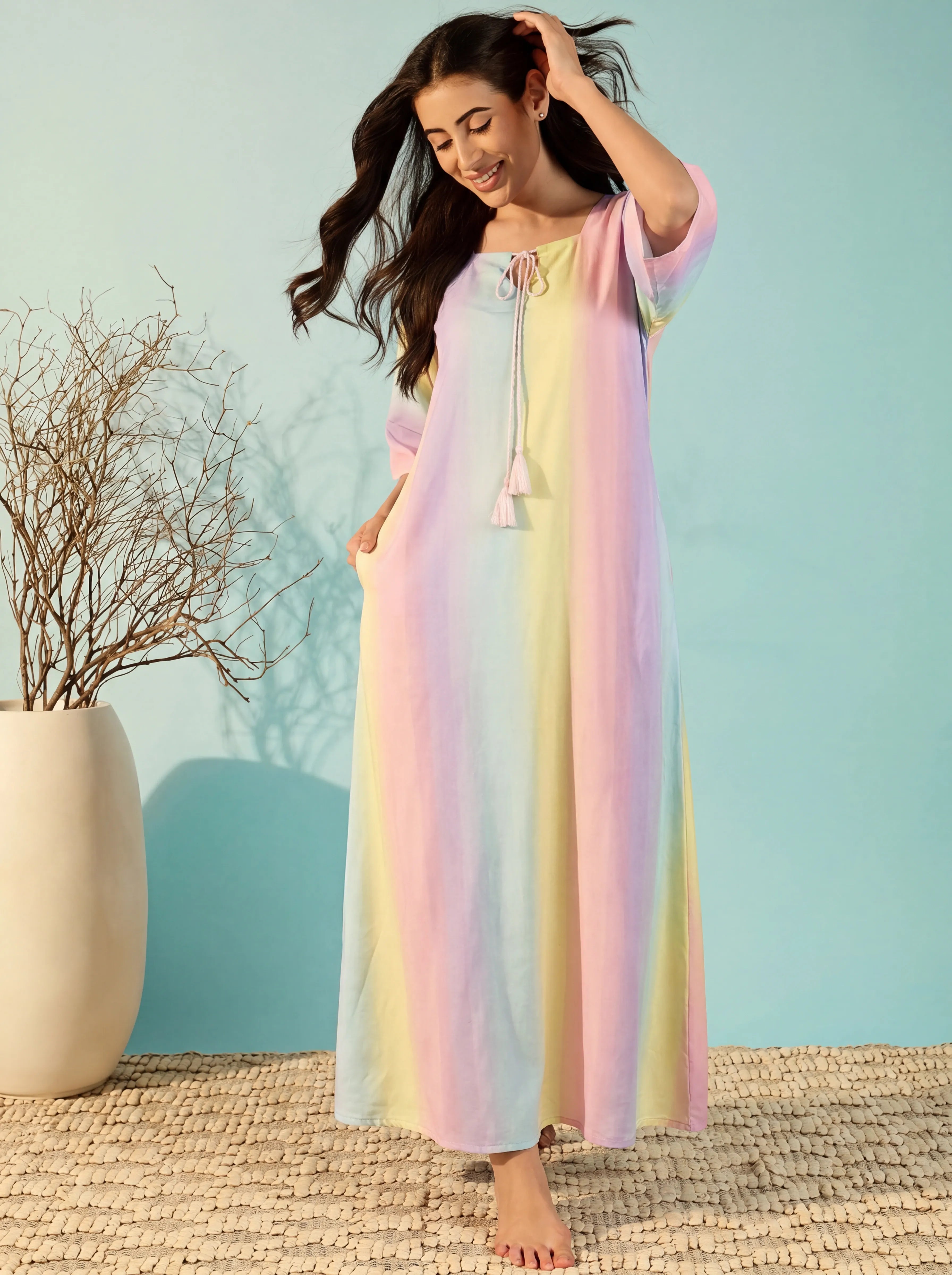 The Kaftan Company Nightdress Pastel Ombre Maxi Nightdress