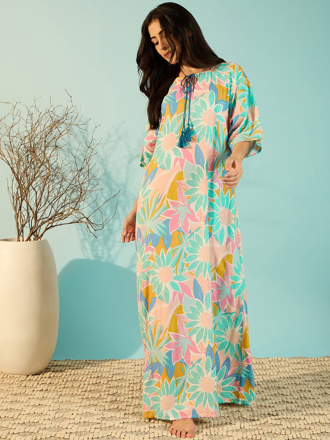 The Kaftan Company Nightdress Pastel Paradise Soft Luxury Night Dress For Women