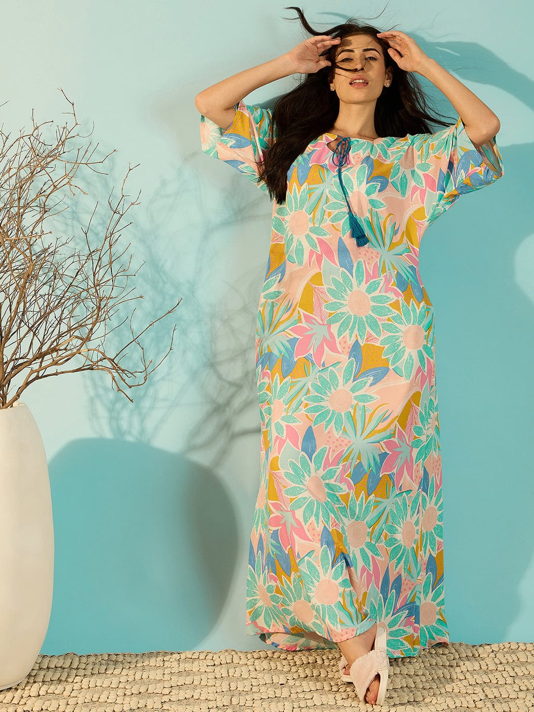 The Kaftan Company Nightdress Pastel Paradise Soft Luxury Night Dress For Women