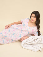 The Kaftan Company Nightdress Pastel Pink Viscose Rayon Nightdress with Cute Space Print