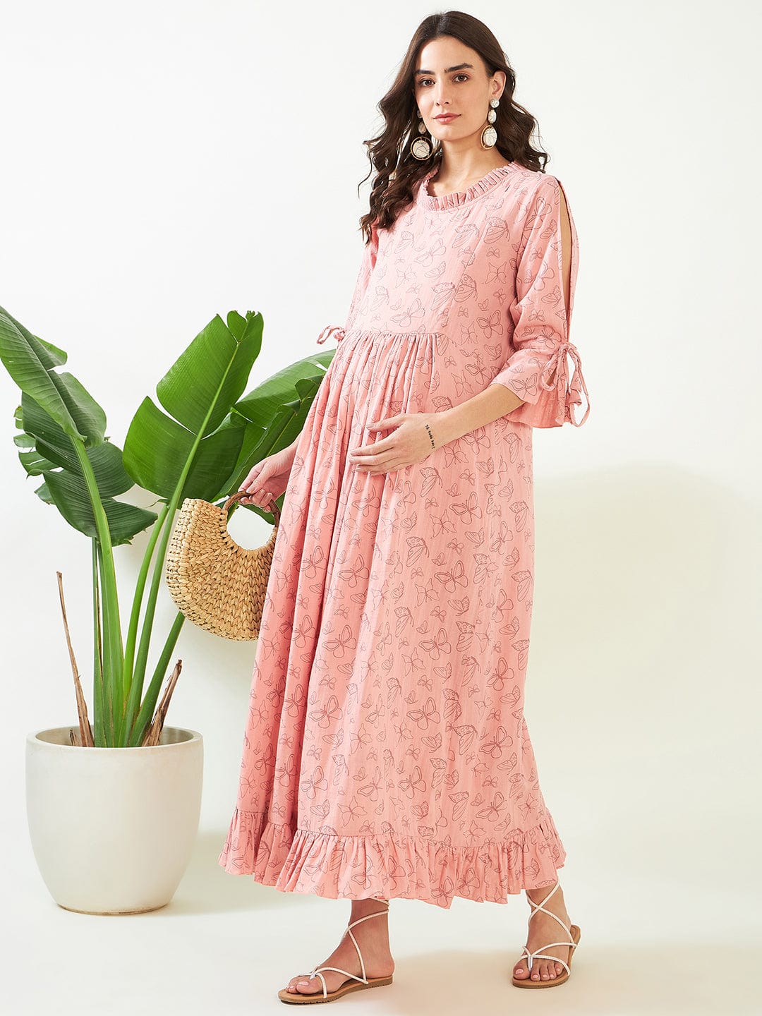 The Kaftan Company Nightdress Peach Butterfly Maternity and Feeding Dress