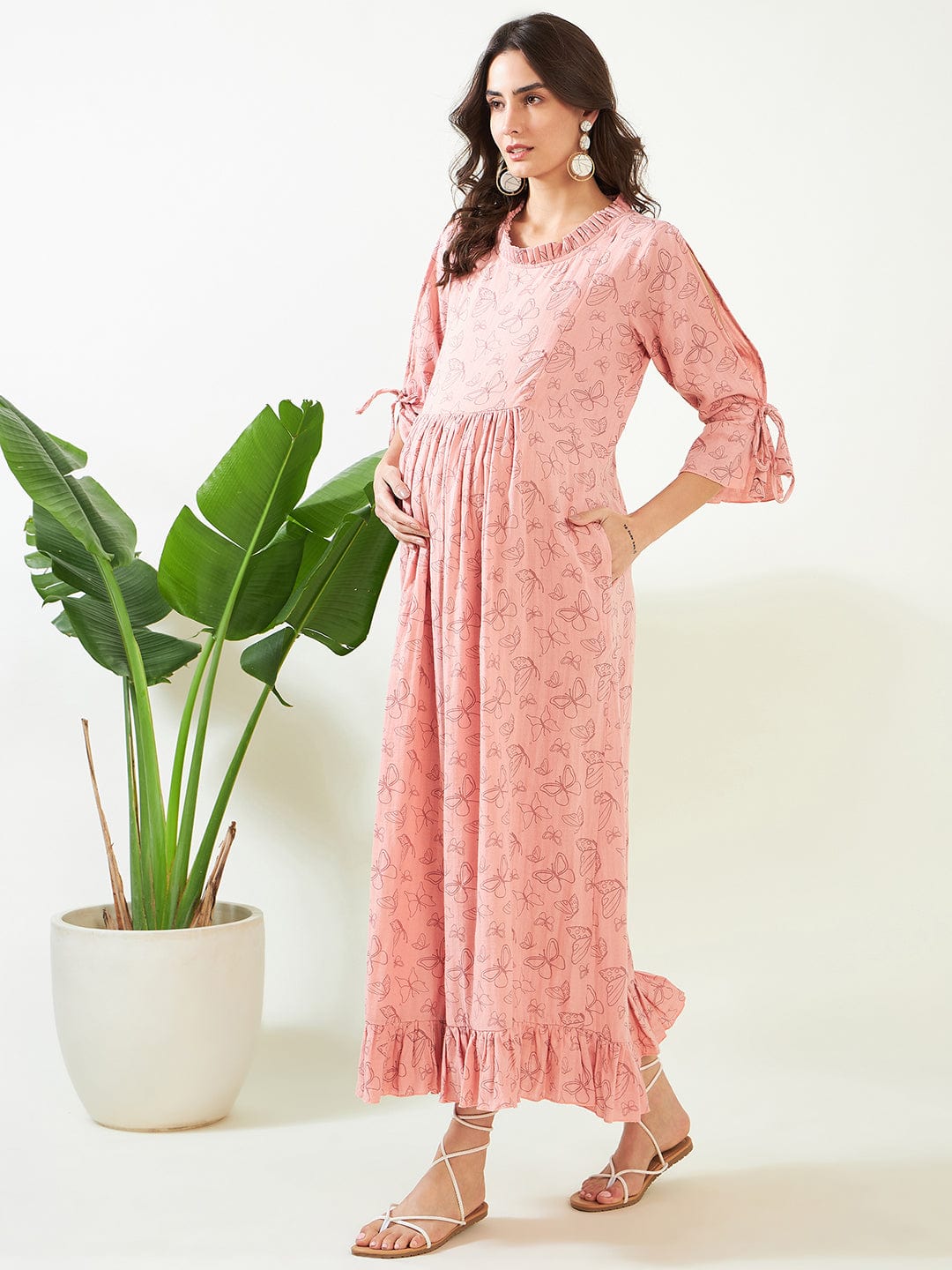 The Kaftan Company Nightdress Peach Butterfly Maternity and Feeding Dress