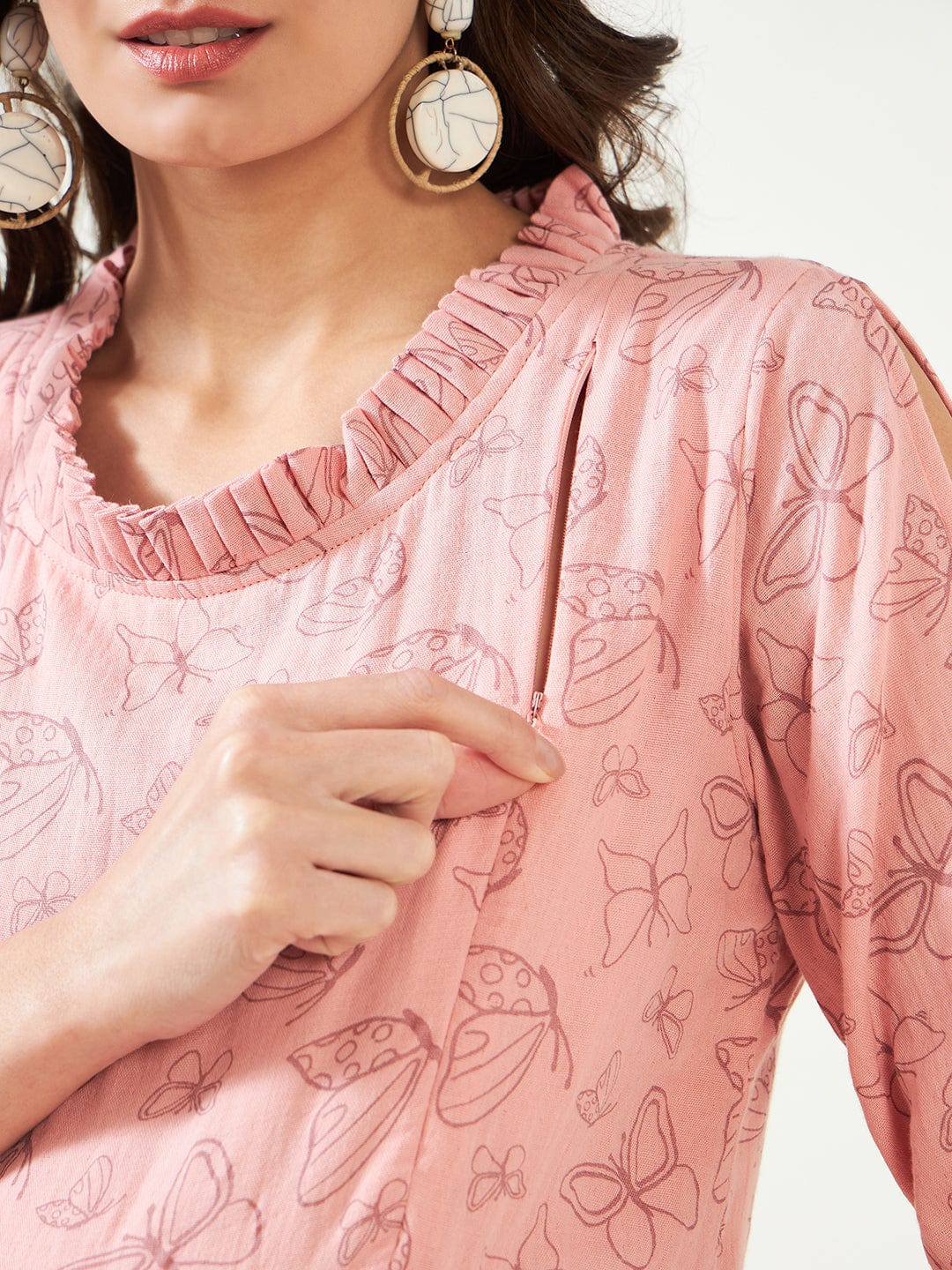 The Kaftan Company Nightdress Peach Butterfly Maternity and Feeding Dress