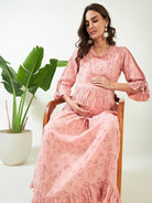 The Kaftan Company Nightdress Peach Butterfly Maternity and Feeding Dress