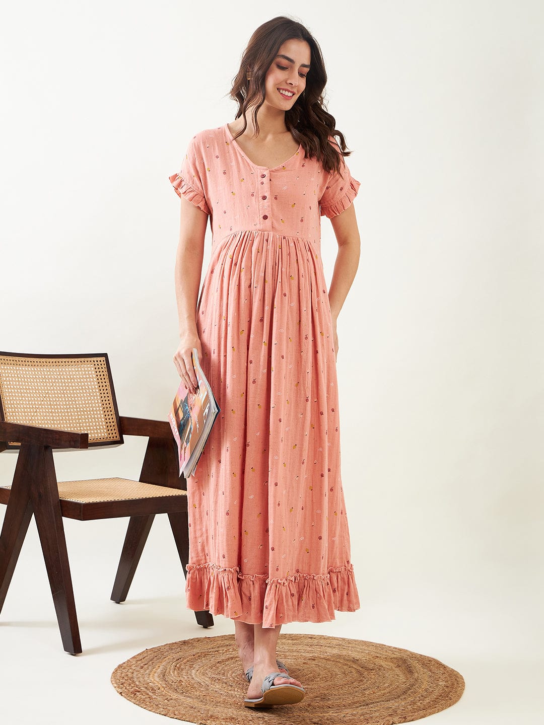 The Kaftan Company Nightdress Peach Cherry Blossom Maternity Nightdress