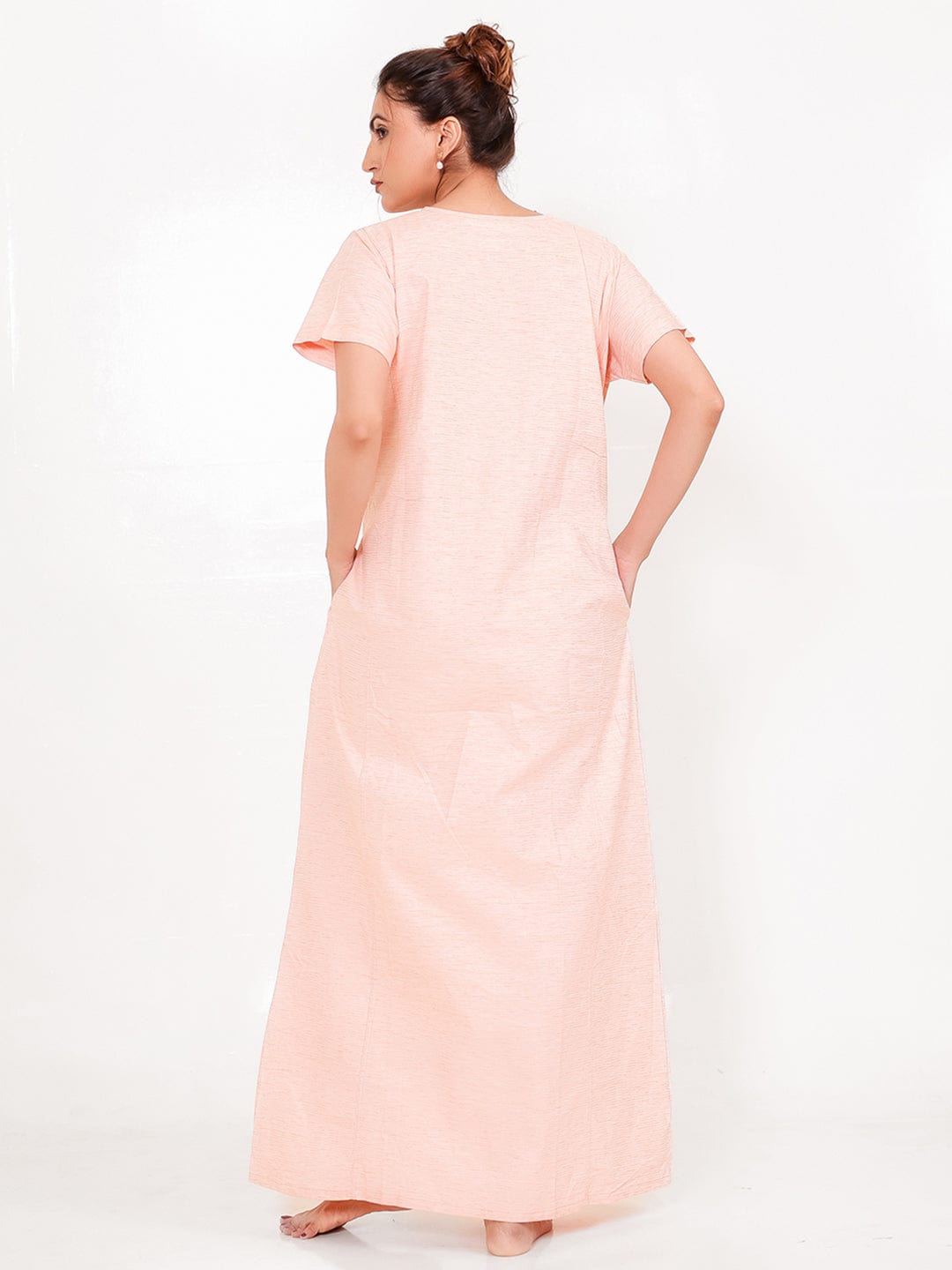 The Kaftan Company Nightdress Peach Cotton-Viscose Nightdress – Embroidered Placket