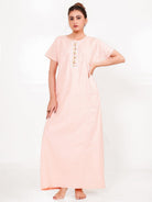 The Kaftan Company Nightdress Peach Cotton-Viscose Nightdress – Embroidered Placket