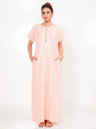 The Kaftan Company Nightdress Peach Cotton-Viscose Nightdress – Embroidered Placket