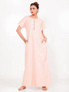 The Kaftan Company Nightdress Peach Cotton-Viscose Nightdress – Embroidered Placket