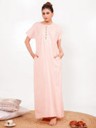 The Kaftan Company Nightdress Peach Cotton-Viscose Nightdress – Embroidered Placket