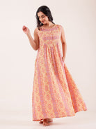 The Kaftan Company Nightdress Peach Printed Viscose Crepe Nightdress
