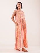 The Kaftan Company Nightdress Peach Printed Viscose Crepe Nightdress