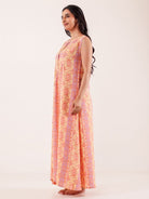 The Kaftan Company Nightdress Peach Printed Viscose Crepe Nightdress