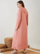 The Kaftan Company Nightdress Peach Ribbed Hoodie Nightdress with Pockets