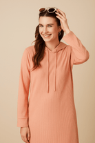 The Kaftan Company Nightdress Peach Ribbed Hoodie Nightdress with Pockets
