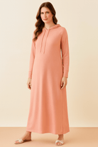 The Kaftan Company Nightdress Peach Ribbed Hoodie Nightdress with Pockets