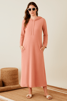 The Kaftan Company Nightdress Peach Ribbed Hoodie Nightdress with Pockets