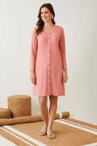 The Kaftan Company Nightdress Peach Ribbed Nightdress with Button-Down Front