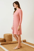 The Kaftan Company Nightdress Peach Ribbed Nightdress with Button-Down Front